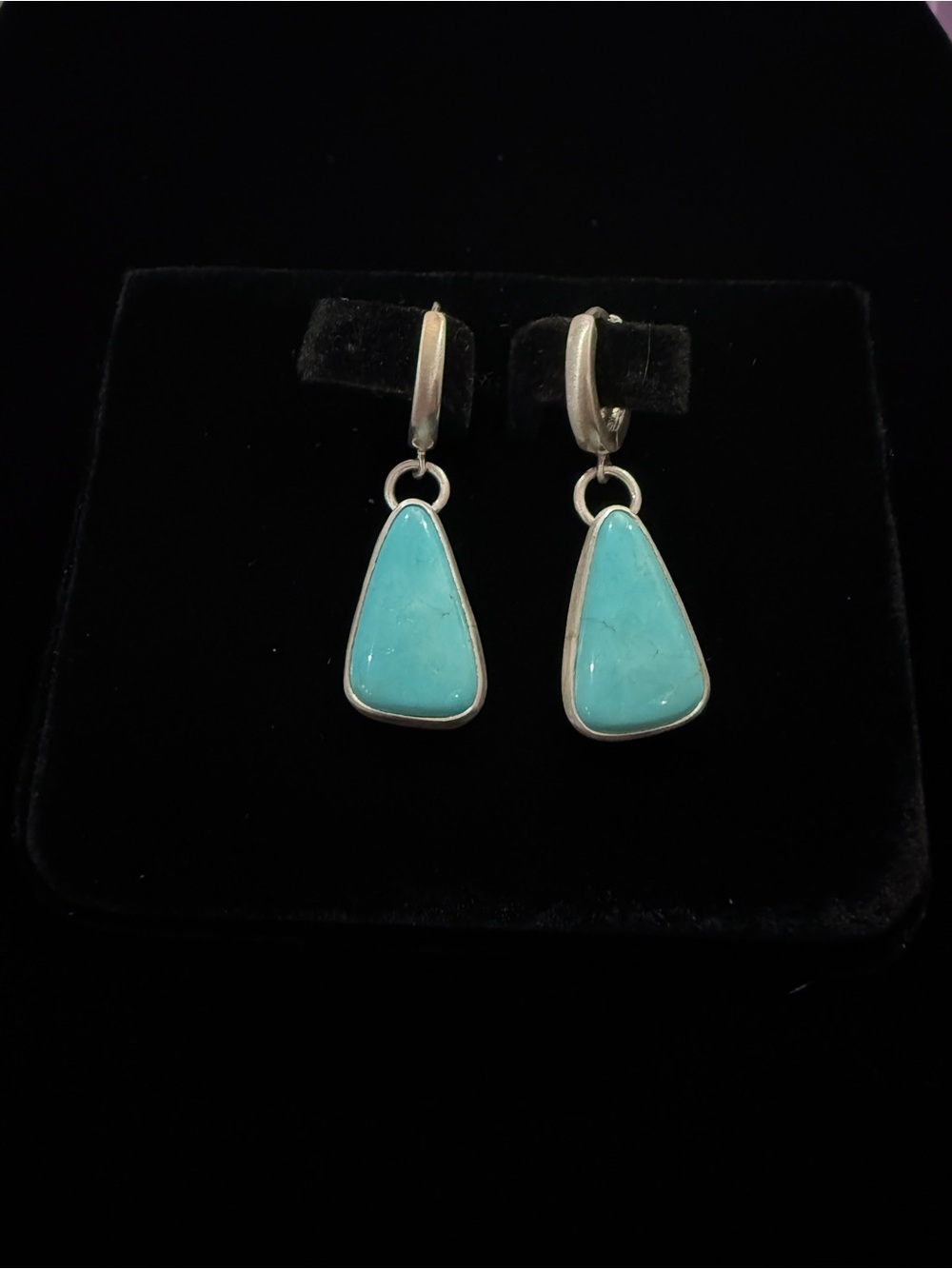Carico Turquoise Huggie Drop Earrings. Drop Earrings. Recycled Sterling Silver.